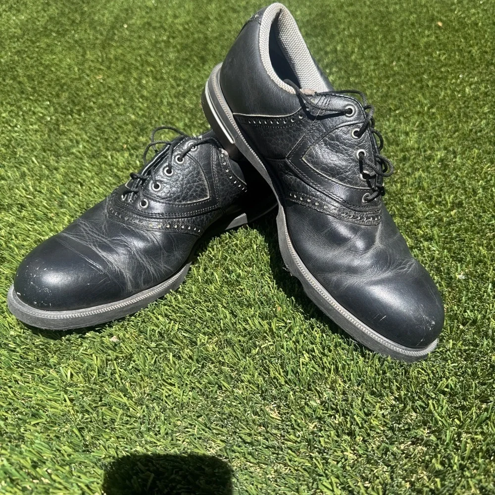 FootJoy Mens 9 1/2M Soft Spike Golf Shoes Gel-Fusion 59953 Black Leather Lace Up